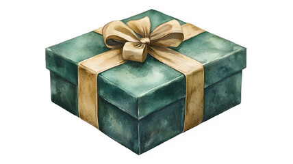Obraz premium A painted teal-colored gift box with a ribbon bow.A teal-colored gift box with a ribbon bow.png,cutout,isolated