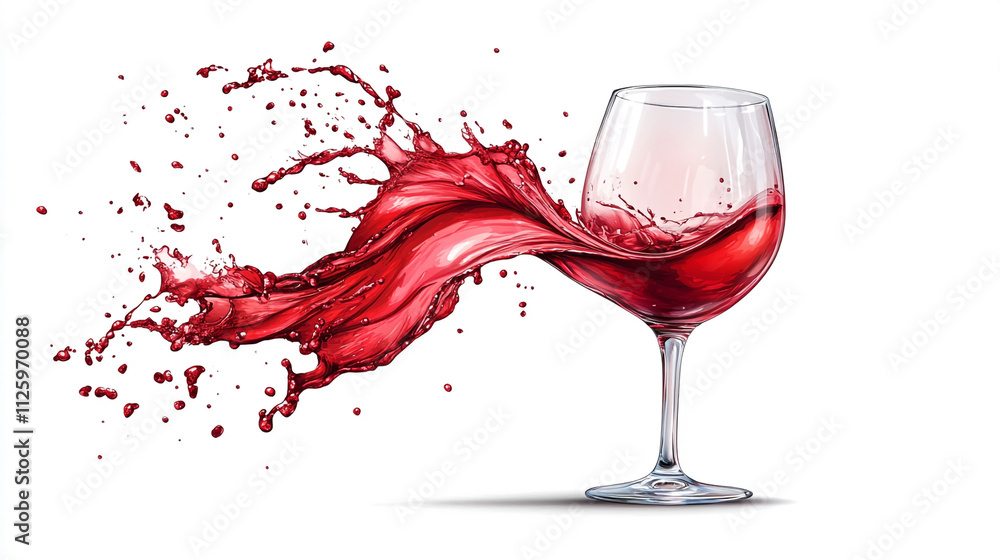 Poster red wine splashing from a glass with vibrant motion and dynamic liquid flow