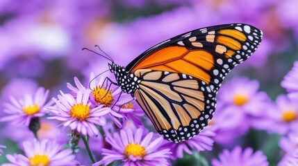 Fototapeta premium Monarch Butterfly on Purple Flowers