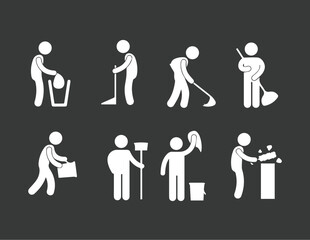 A set of human figure and cleaner working on their duties