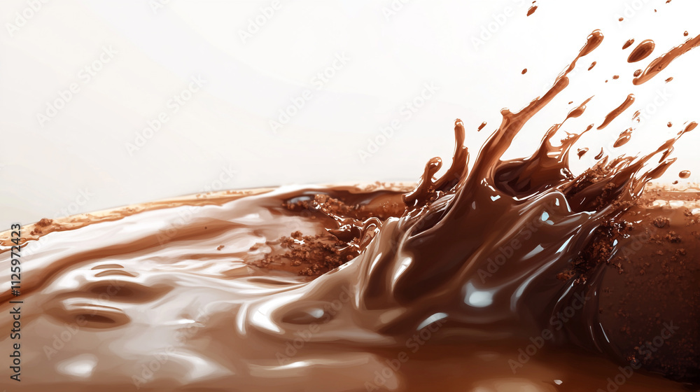 Poster chocolate splashes in a swirling motion creating an enticing visual experience