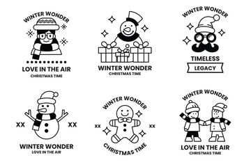 Set of illustrations of badges and labels in the Christmas concept
