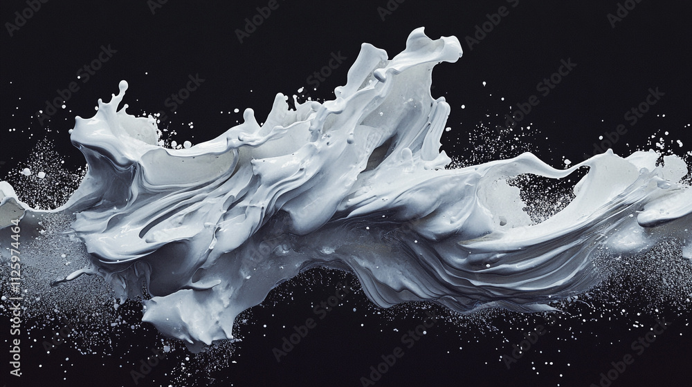 Poster abstract white fluid material flowing against a dark background creates a striking visual effect