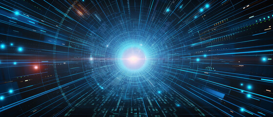 Naklejka premium Futuristic Digital Tunnel with Glowing Code