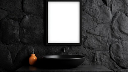 Modern Minimalist Black Bathroom Interior Design with Mockup Poster