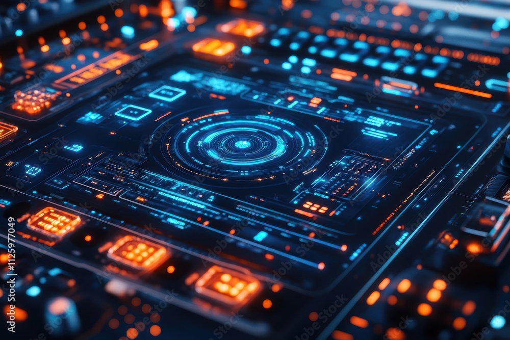 Aufkleber futuristic digital interface with glowing elements and intricate designs.