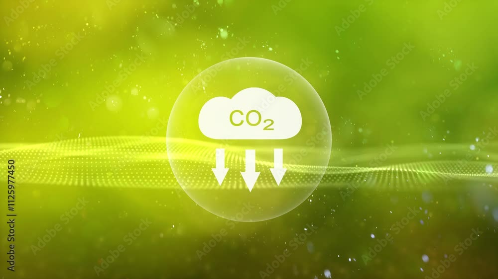 Poster carbon dioxide icon on blurred colorful waves loop background.