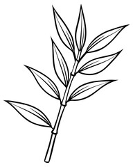  Line art of a bamboo branch with leaves. Vector illustration 