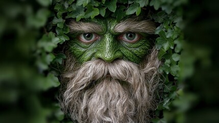 Obraz premium Mystical Green Man Pagan God Nature Spirit Forest Guardian Mythology Folklore Ancien