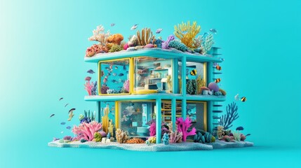Obraz premium Underwater House A Stunning Coral Reef Home