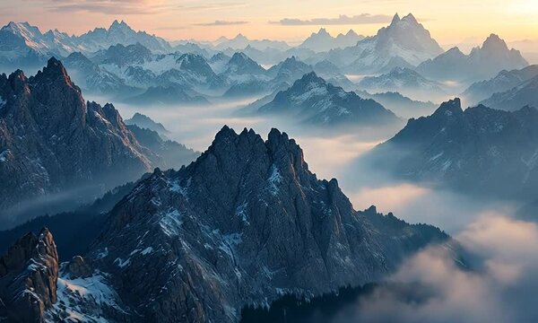 Aerial View of Swiss Alps at Sunrise