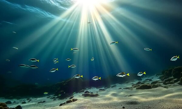Tranquil Underwater Ocean Scene with Sunlight Rays