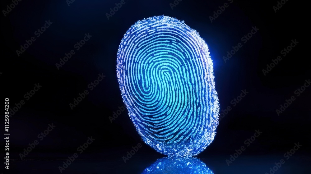 Poster glowing fingerprint digital identity biometric security authentication