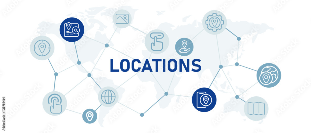 Poster location place destination map find distance navigation direction symbol business shop address track