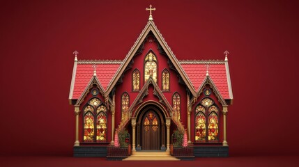 Fototapeta premium A Red Gothic Style Church Building Model