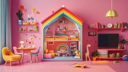 Rainbow Dollhouse Playroom Colorful Childrens Room