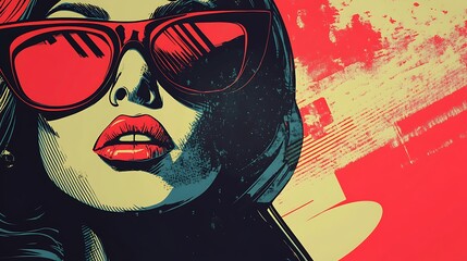 Stylish woman in red sunglasses, pop art style.