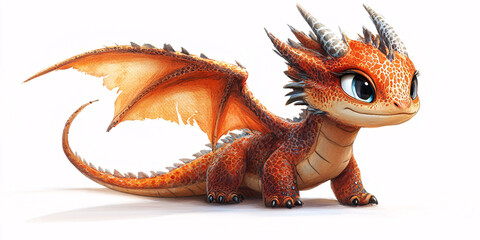 Naklejka premium A charming illustration of a small, orange baby dragon.