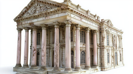 Naklejka premium handcrafted miniature neoclassical facade featuring ornate columns and intricate details, showcasing architectural elegance and historical charm
