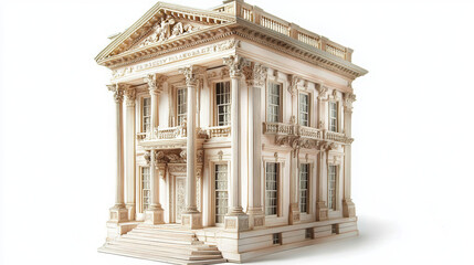 Obraz premium Handcrafted miniature neoclassical facade showcasing intricate details, elegant columns, and ornate decorations, perfect for architectural enthusiasts and collectors