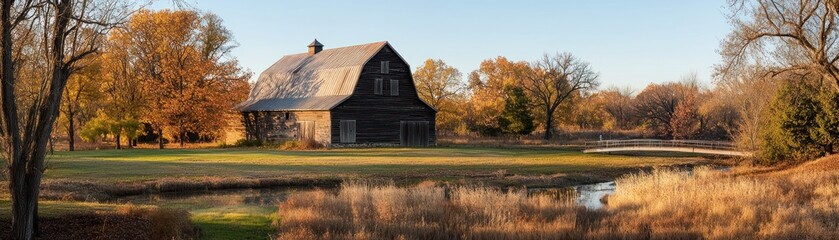 Fototapeta premium Rustic Barn Autumn Landscape Scenic View