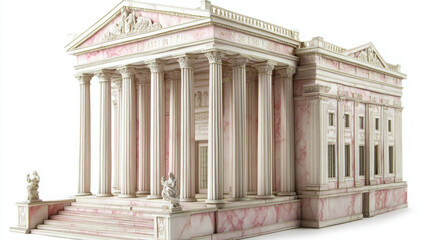 Fototapeta premium paper crafted neoclassical mansion with pink marble details, showcasing intricate architectural features and sculptures, evokes sense of elegance and grandeur