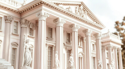 Obraz premium neoclassical mansion featuring grand columns, intricate sculptures, and elegant architecture. soft color palette enhances its majestic presence, evoking sense of timeless beauty