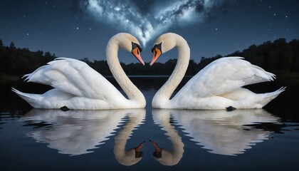 Swans at Night, Heart Shape