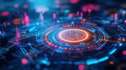 Abstract Digital Interface Showing Data Flow And Connections