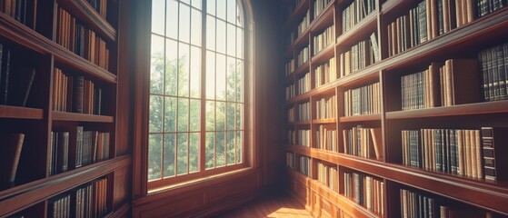 cozy library with sunlight streaming through the window