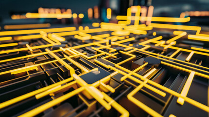 Yellow abstract technology network with glowing nodes and lines