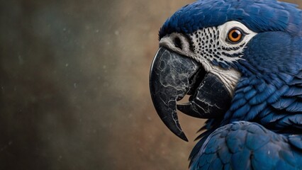 Obraz premium Cute Parrot, Hyacinth Macaw, Bird, Beautiful Pet, A close-up Portrait, Animal, Marble, Home, Indoor, Wallpaper, Screensaver, Background