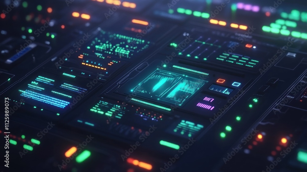 Poster Futuristic Control Panel Displays Data Streams And Information