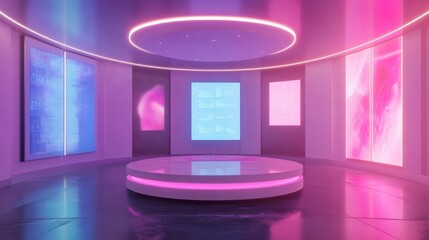 Neon Lit Circular Room With Illuminated Panels