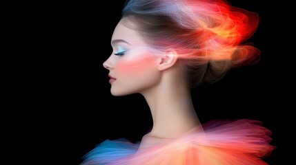 Ethereal Woman  Dance  Double Exposure   Abstract Art  Flowing Hair  Colorful  Fashion