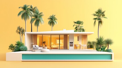 Fototapeta premium Modern Tropical House with Pool and Palm Trees