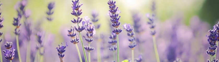 Lavender Flowers Blooming In Sunlight Field