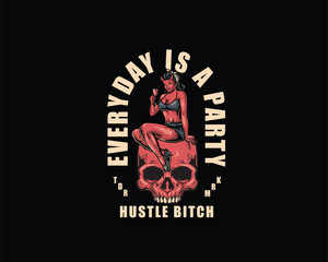 Pin up devil wine illustration