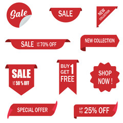 Set of red sale labels