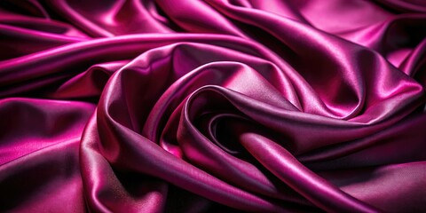 Fototapeta premium Rich Dark Fuchsia Pink Satin Silk Fabric Texture Macro Photography - Minimalist Monochrome Background Night Shot