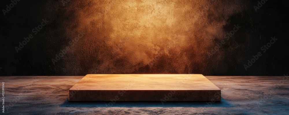 Poster a minimalistic stage lit by a warm, glowing light, creating an atmospheric backdrop suitable for pre