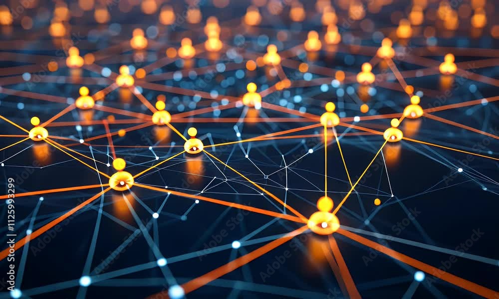 Poster 4k animation showcasing a global network of interconnected people, with glowing profile icons on a d