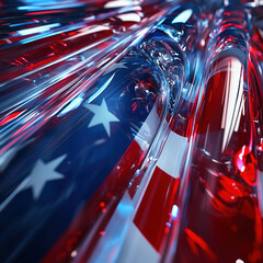 close up of a American flag glass abstract background beautiful reflections