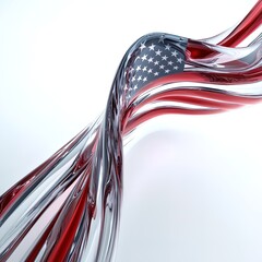 glass american flag abstract 3D render wave flowing in air on a white background