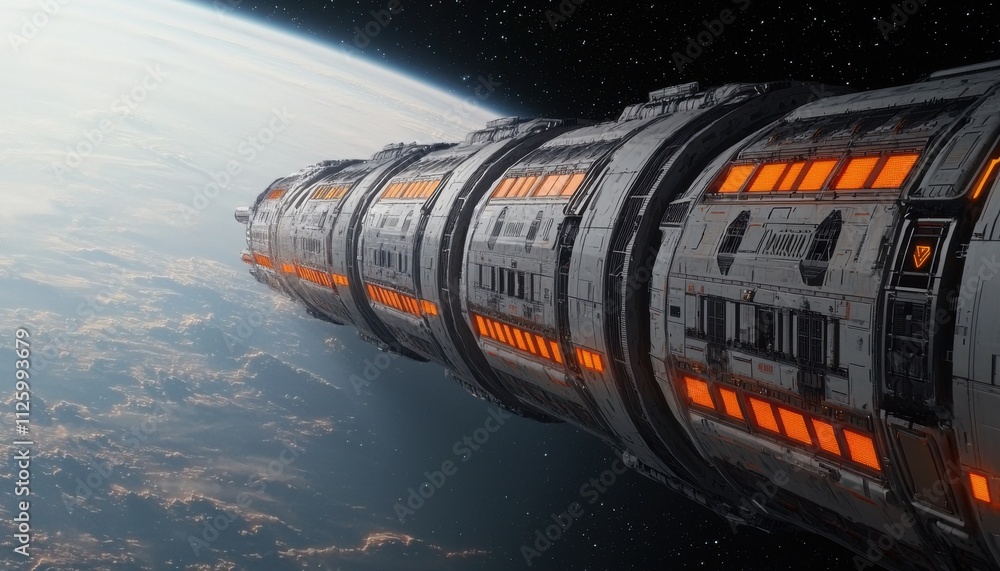 Aufkleber asteroid mining concept. futuristic spaceship soaring through space near a distant planet.