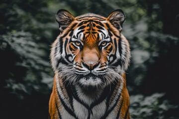 Obraz premium Majestic tiger portrait, intense gaze. Perfect for wildlife, nature, or power themes.