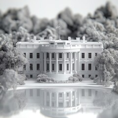 white house washington dc miniature 3D render black and white background