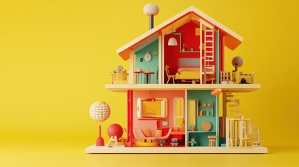 Colorful Two Story Miniature Dollhouse Model Home