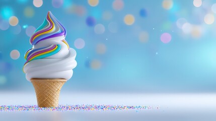 Rainbow Swirl Ice Cream Cone  Sprinkles  Sweet Treat  Summer Dessert  Frozen  Cold  Creamy