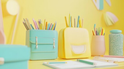 Colorful Backpacks Hold Pencils Pens And Art Supplies